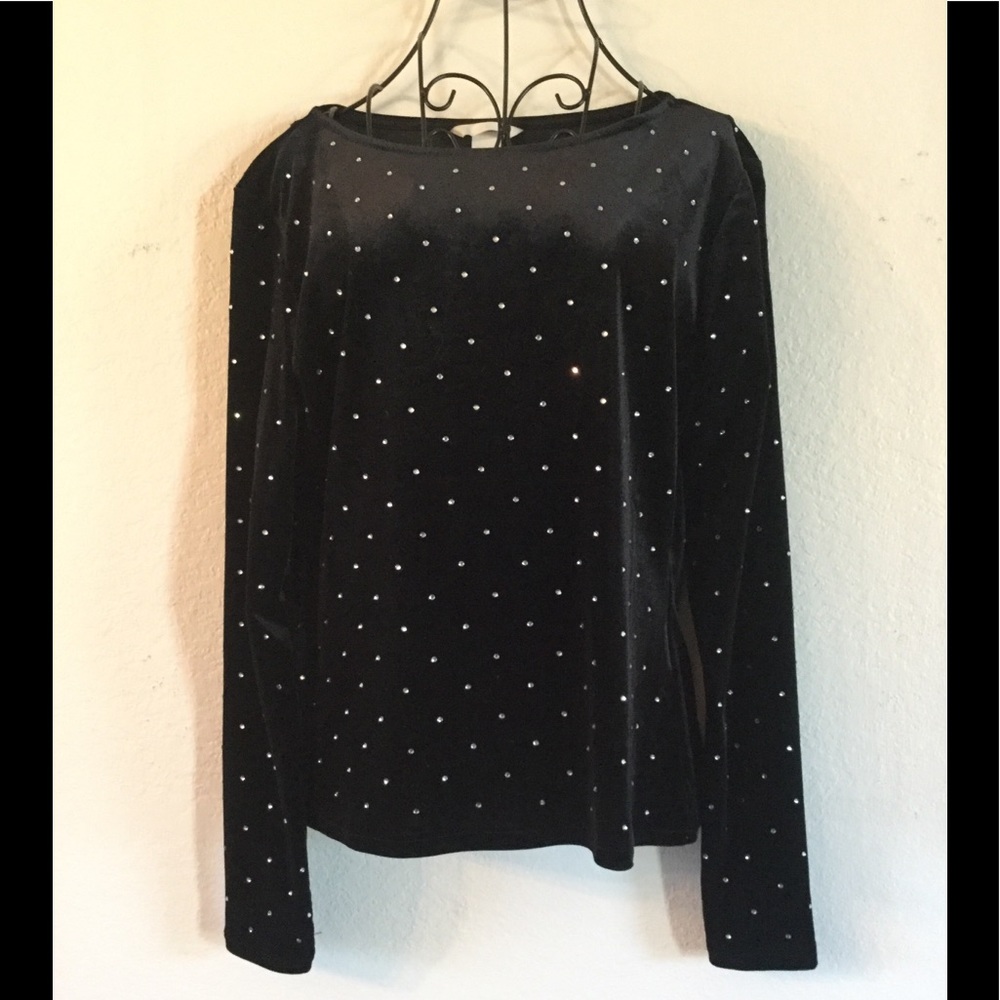 H & M Black Velvet & Rhinestones Top